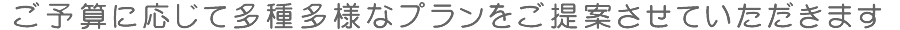 ご予算に応じて多種多様なプランをご提案させていただきます